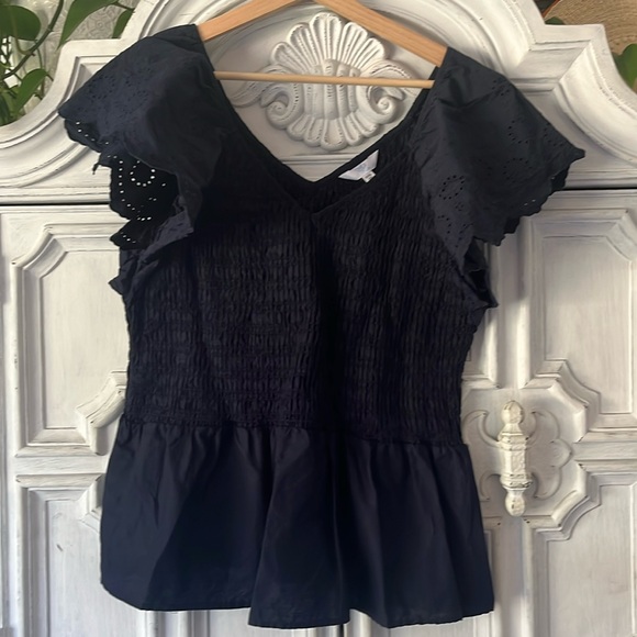 5 for $25! Time & True Blue Ruched Top Scalloped Eyelet Flutter Sleeves XXXL/22 - Picture 2 of 8